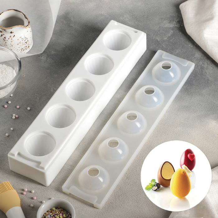 Форма для выпечки и муссовых десертов, 5 ячеек, 40х8,5х5,5 см "Кроули", цвет белый