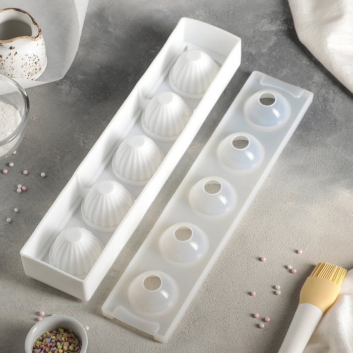 Форма для выпечки и муссовых десертов, 5 ячеек, 40х8,5х5,5 см "Кроули", цвет белый