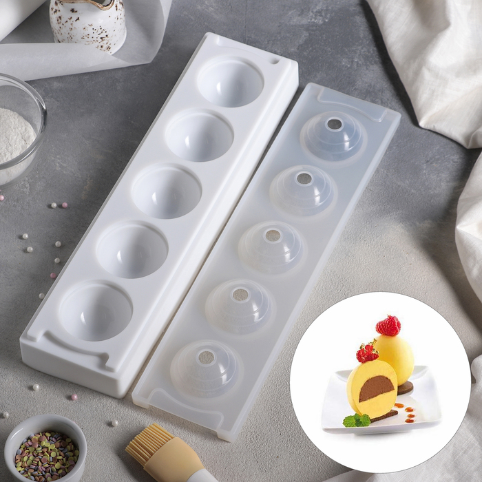 Форма для выпечки и муссовых десертов, 5 ячеек, 38,5х9,5х6 см "Кроули", цвет белый