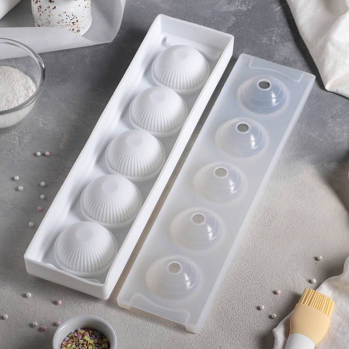 Форма для выпечки и муссовых десертов, 5 ячеек, 38,5х9,5х6 см "Кроули", цвет белый