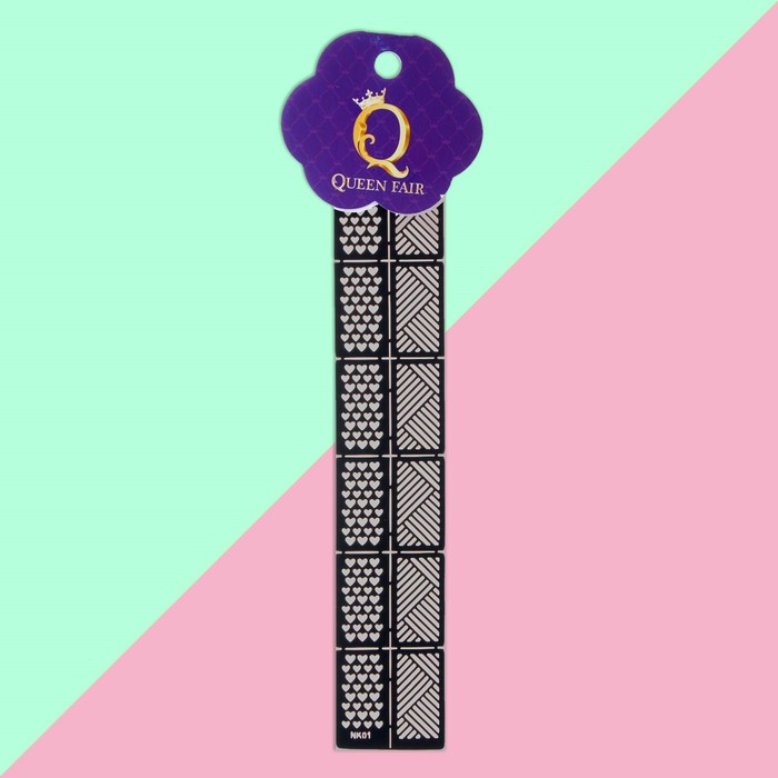 Трафареты для ногтей "Сердечки и линии",12шт