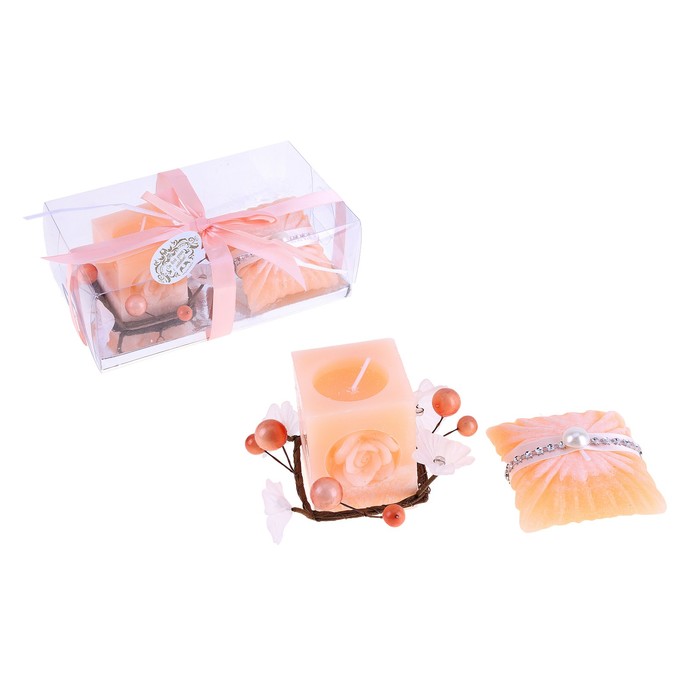 Свечи восковые (набор 2 шт + декор) "Для любимой", цвет крем-брюле