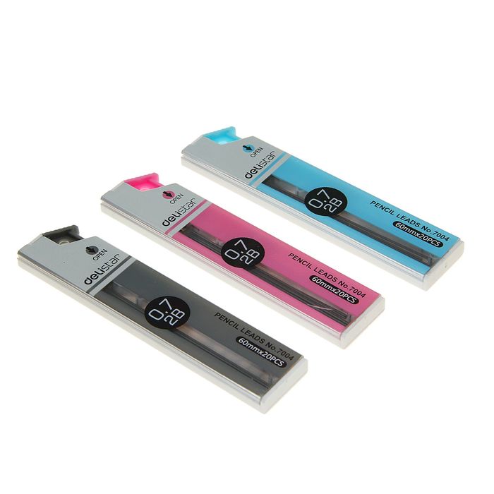 Грифели для механических карандашей НВ 0,7 мм, 28 шт, длина 60 мм, DELI, микс