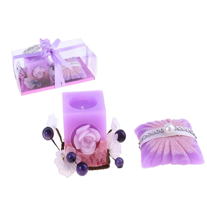 Свечи восковые (набор 2 шт + декор) "Для любимой", цвет сиреневый