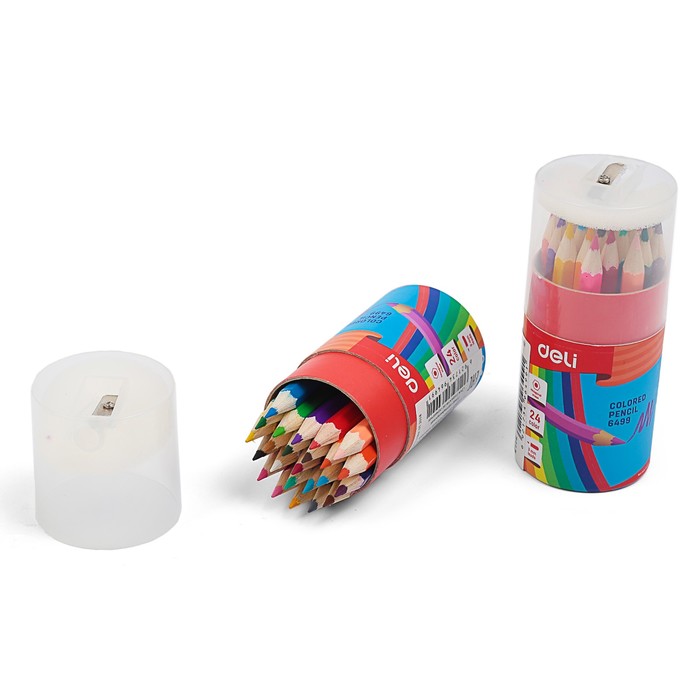 Карандаши 24 цвета МИНИ в пластиковом тубусе с точилкой МИКС DELI