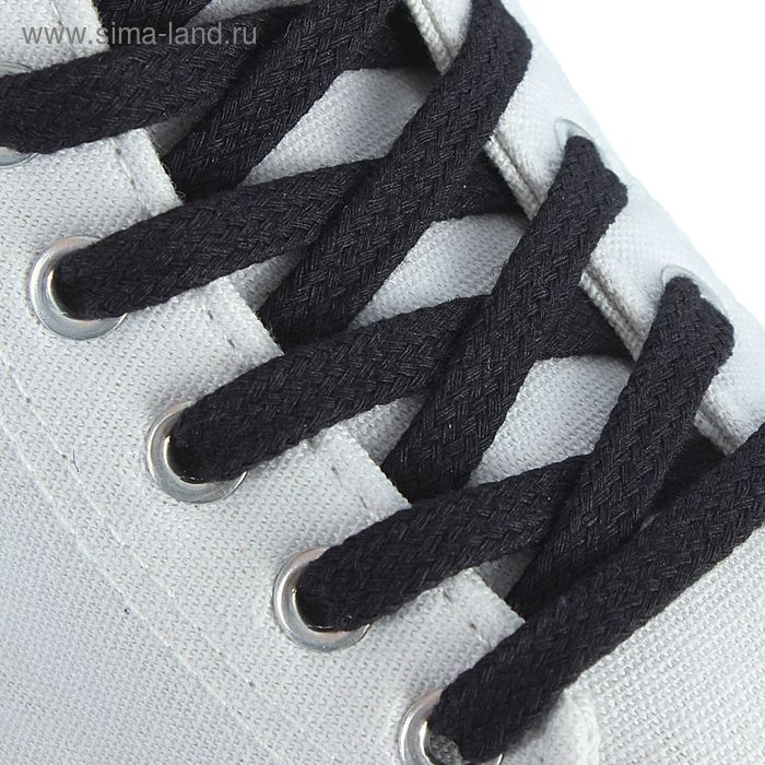 Шнурки для обуви плоские, с пропиткой, d=7мм, 90см, цвет чёрный