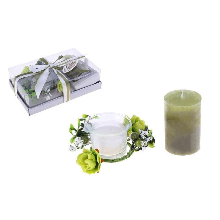 Свечи восковые (набор 2 шт + декор) "Сабрина", цвет зеленый