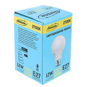 

Лампа светодиодная Luazon Lighting, А60, 12 Вт, E27, 2700 К, AL радиатор, теплый белый