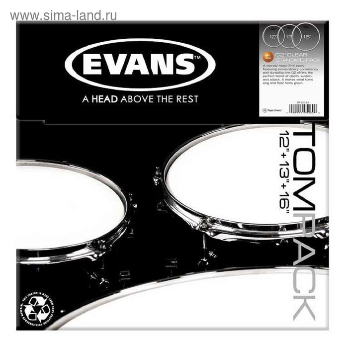 Набор пластика для том барабана Evans ETP-G2CLR-S G2 Clear Standard 12/13/16 пластик evans etp g1clr f набор а для том барабана pack fusion 10 12 14 серия g1 clear 23526