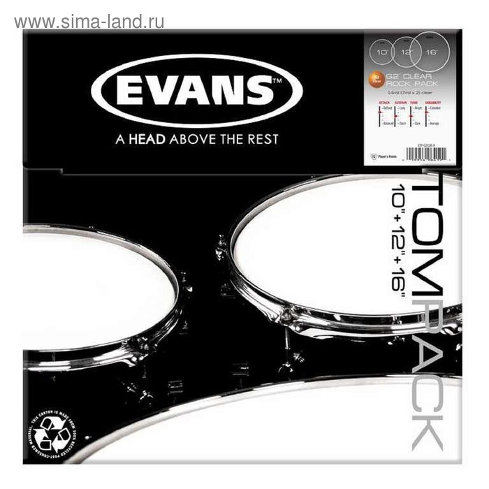 Набор пластика для том барабана Evans ETP-G2CLR-R G2 Clear Rock 10/12/16 пластик evans etp g1clr f набор а для том барабана pack fusion 10 12 14 серия g1 clear 23526