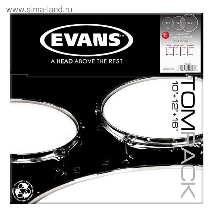 Пластик для том барабана Evans ETP-G1CLR-R G1 Clear Rock (10, 12, 16) пластик evans etp g1clr f набор а для том барабана pack fusion 10 12 14 серия g1 clear 23526