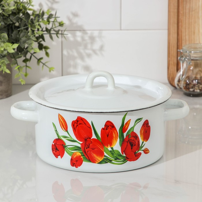Кастрюля цилиндрическая 2 л "Тюльпаны"