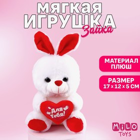 Мягкая игрушка «Для тебя», зайчик, с сердечком, 17 см