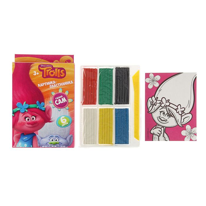 Пластилин 6 цветов &quot;Тролли&quot;, 120г, пластиковый стек