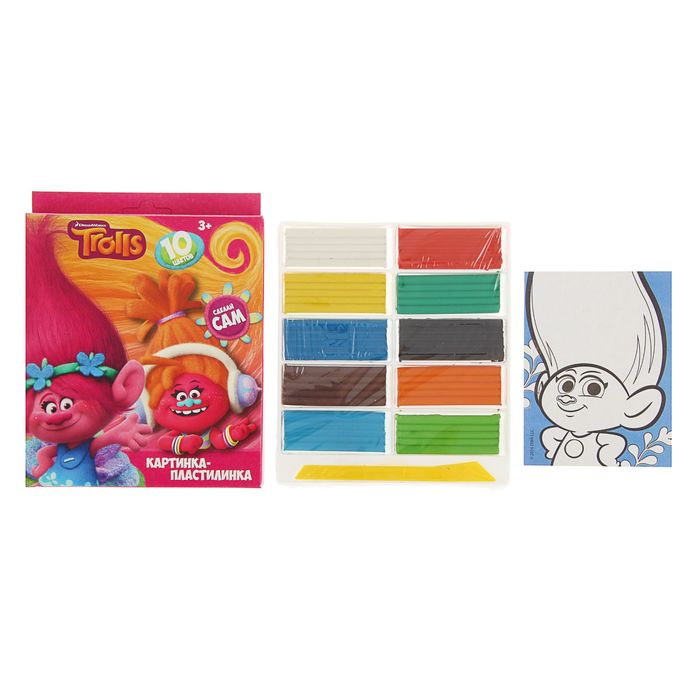 Пластилин 10 цветов &quot;Тролли&quot;, 200 г, пластиковый стек