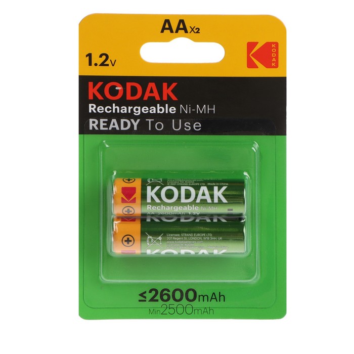 Аккумулятор Kodak, Ni-Mh, AA, HR6-2BL, 1.2В, 2600 мАч, блистер, 2 шт. аккумуляторы nimh kodak никель металлгидридные hr6 2bl 2600mah aa 2 шт