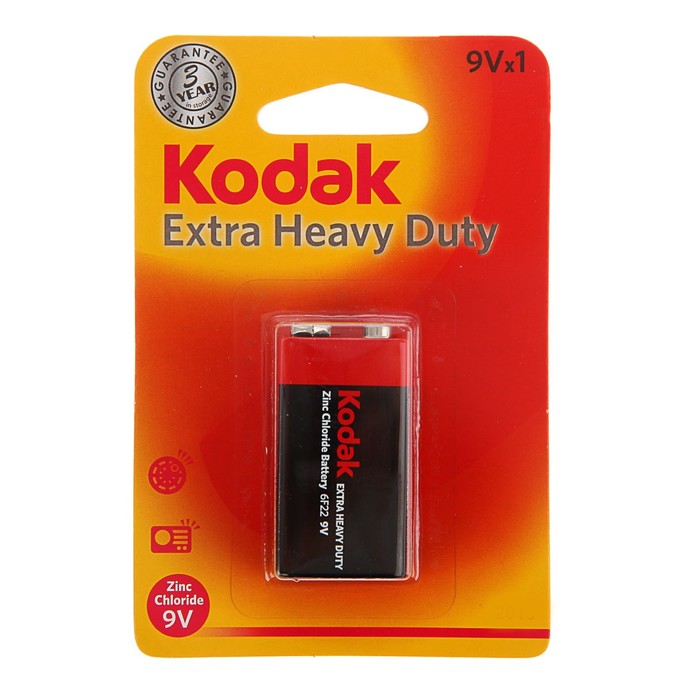 Батарейка солевая Kodak Extra Heavy Duty, 6F22-1BL, 9В, крона, блистер, 1 шт.