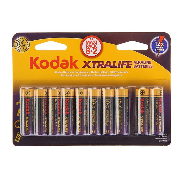 Батарейка алкалиновая Kodak XtraLife, AA, LR6-10BL, 1.5В, спайка, 10 шт.