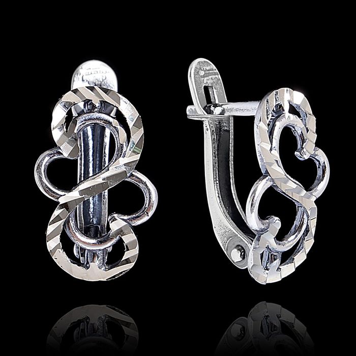 Серьги "Завиток" вертикальный, посеребрение с оксидированием