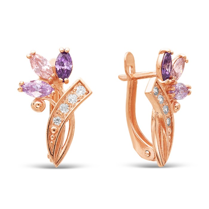 Серьги "Букет", россыпь, позолота, цвет сиреневый