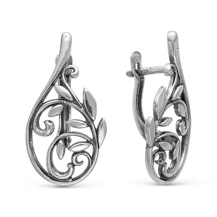 Серьги "Веточки витые", посеребрение с оксидированием