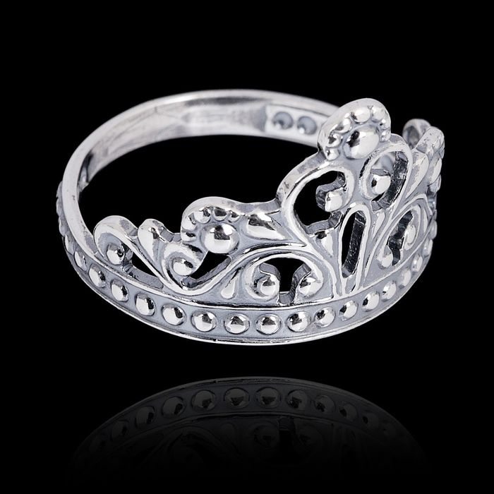 Кольцо "Корона" принцессы, посеребрение с оксидированием, 19 размер