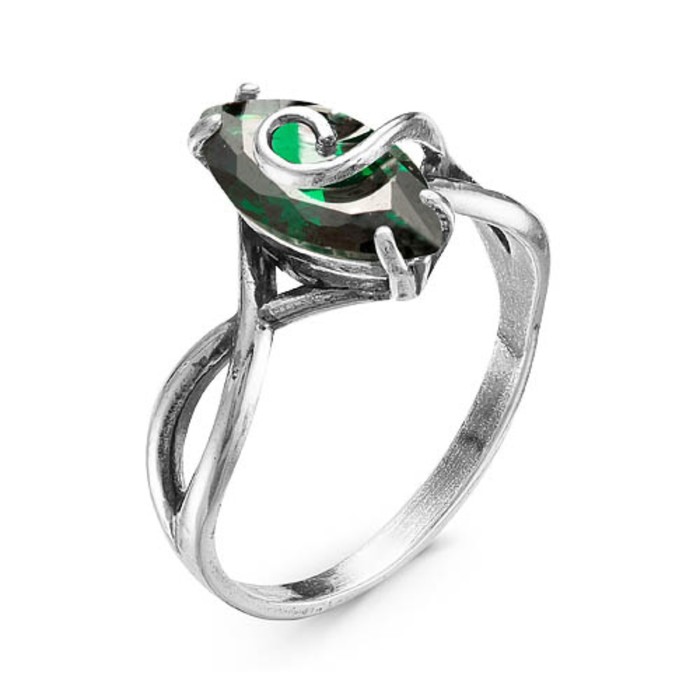Кольцо "Эрика", посеребрение с оксидированием, цвет зелёный, 17.5 размер