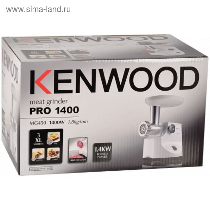 Купить Мясорубка Kenwood MG 450, 1400 Вт, 2 дополнительных насадки, 3 дополнительных решетки, белая Мясорубка Kenwood MG 450, 1400 Вт, 2 дополнительных насадки, 3 дополнительных решетки, белая