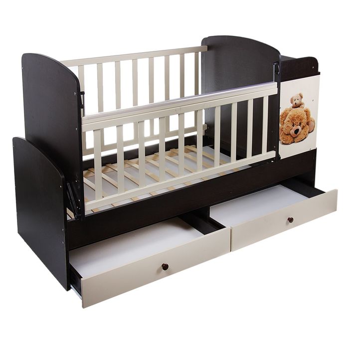 Детская кровать-трансформер «Мишки», с пеленальным столиком, цвет венге-ваниль
