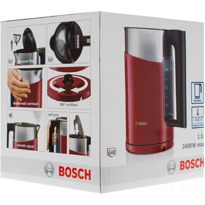 Чайник электрический Bosch TWK861P4RU, 2400 Вт, 1.5 л, бордовый
