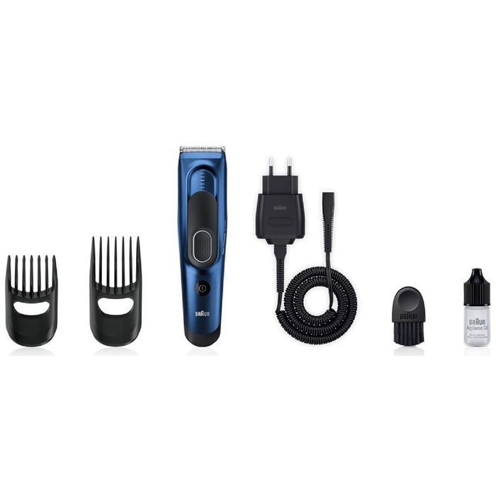 Машинки для стрижки Braun HC5030, 2 насадки,17 режимов (3-35мм), влажн очистка, черная/синяя