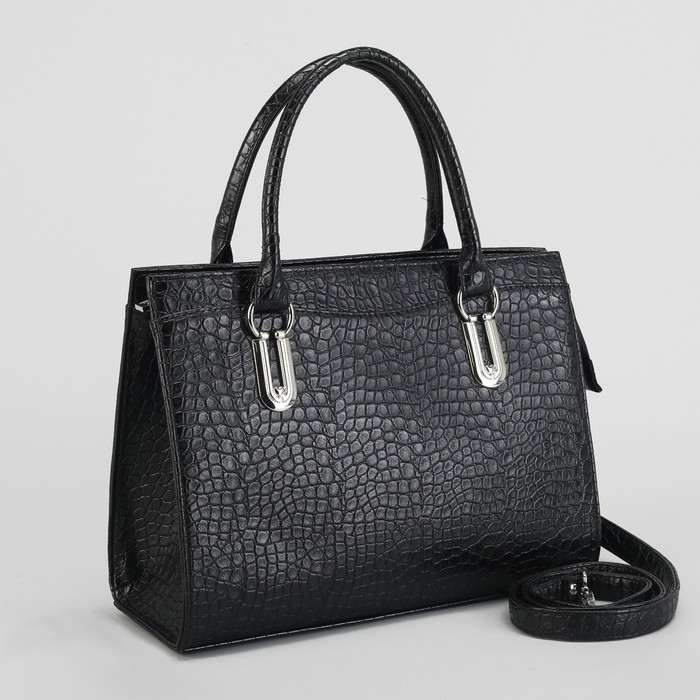 Сумка женская на молнии, 1 отдел с перегородкой, длинный ремень, цвет чёрный