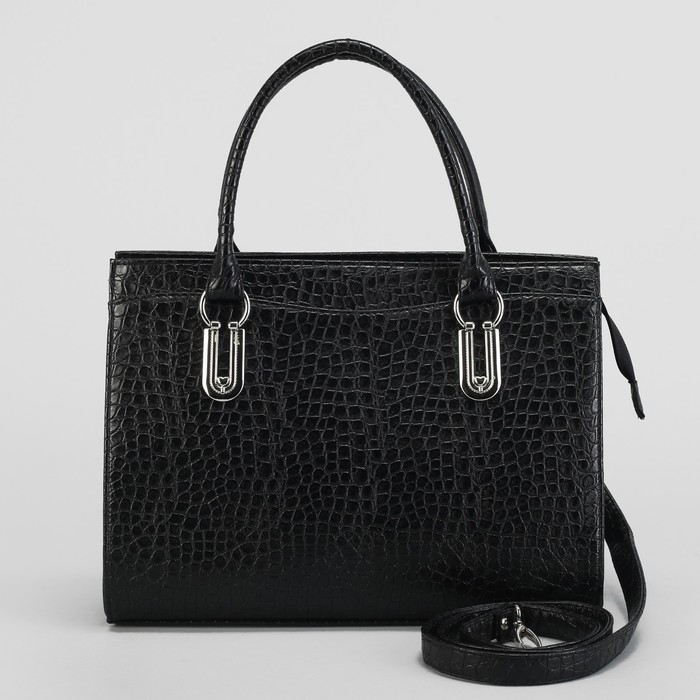 Сумка женская на молнии, 1 отдел с перегородкой, длинный ремень, цвет чёрный