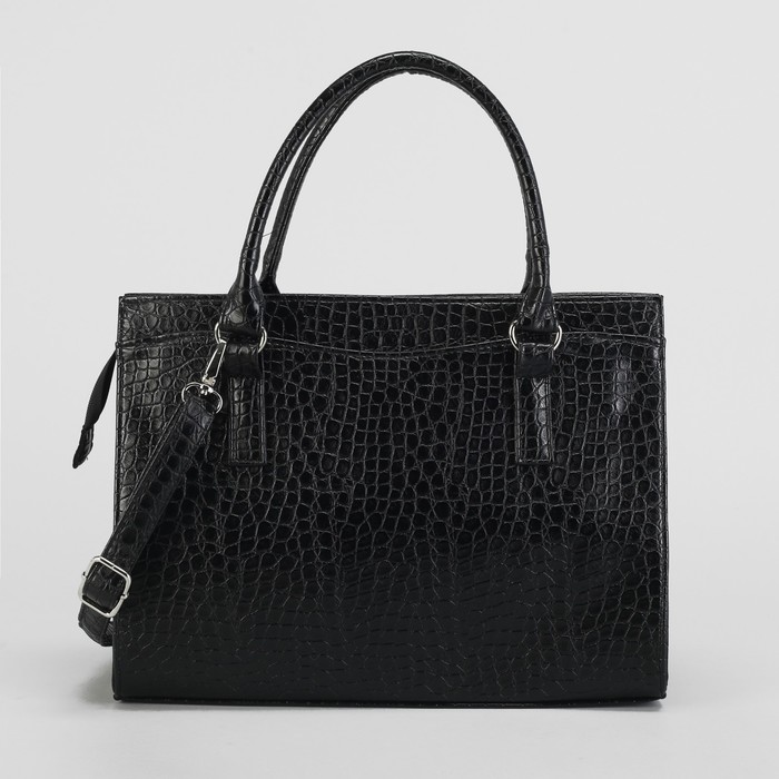 Сумка женская на молнии, 1 отдел с перегородкой, длинный ремень, цвет чёрный