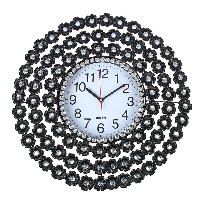 Часы настенные интерьерные "Серия Ажур. Цветочное изобилие", d=52 см, чёрные, циферблат белый