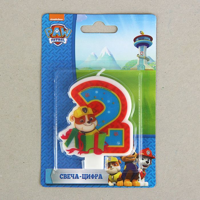 Свеча для торта цифра "Щенячий патруль" синяя "2"