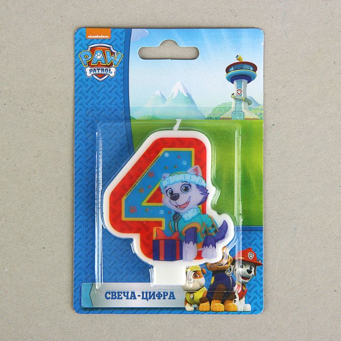 Свеча для торта цифра "Щенячий патруль" синяя "4"