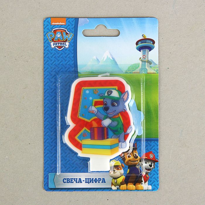 Свеча для торта цифра "Щенячий патруль" синяя "5"
