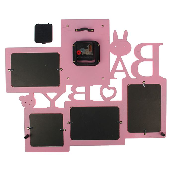 Часы настенные Baby, розовые + 4 фоторамки: 11 × 16 см (3 шт.) и 11 × 11 см