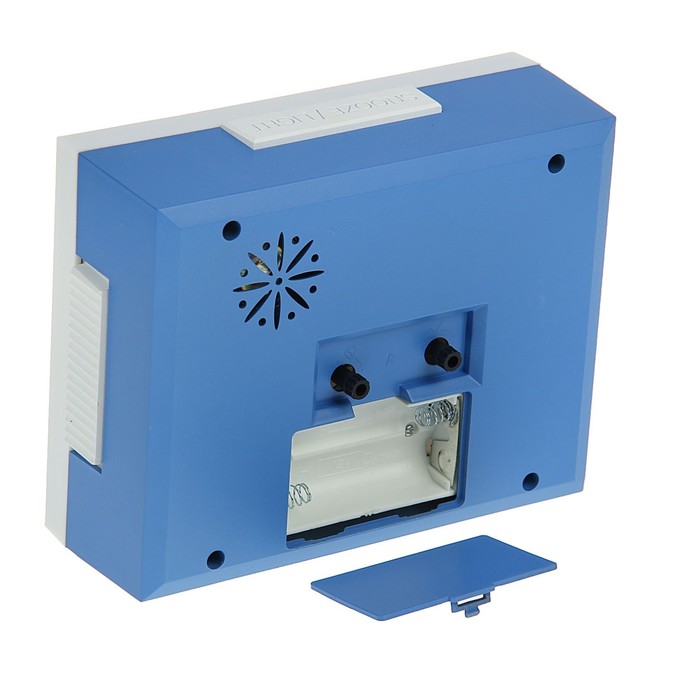 Будильник прямоуг.крупные цифры 3,6,9,12, бел циферблат, подсветка, музыка микс 11,5*14,5см