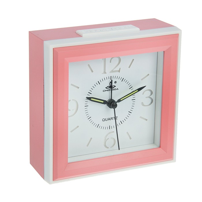 Будильник квадрат, крупные цифры 3,6,9,12,бел циферблат, подсветка, музыка, микс 13,5*13,5см