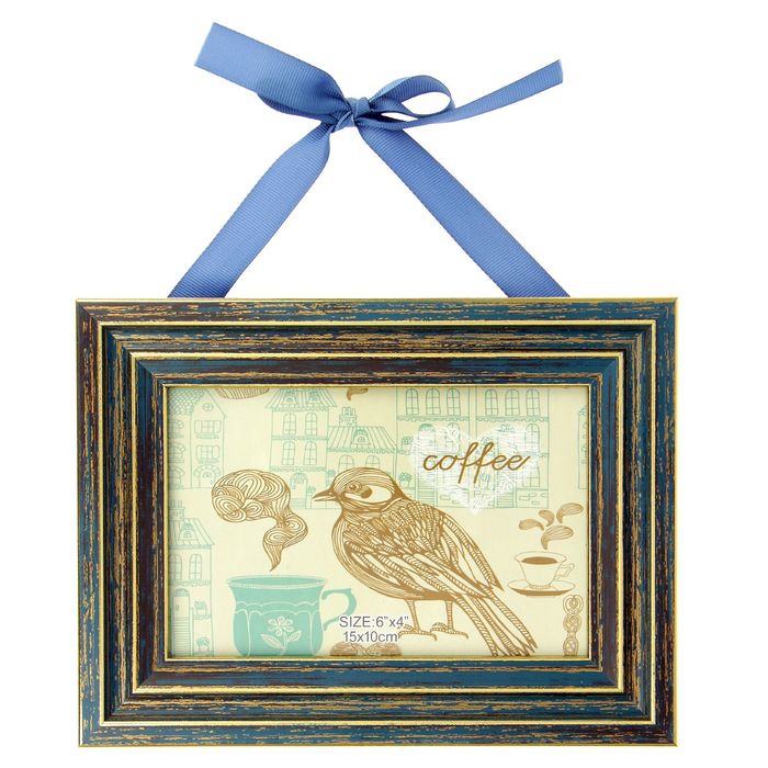 Фоторамка пластик 10х15 см "Синяя,с бантом"