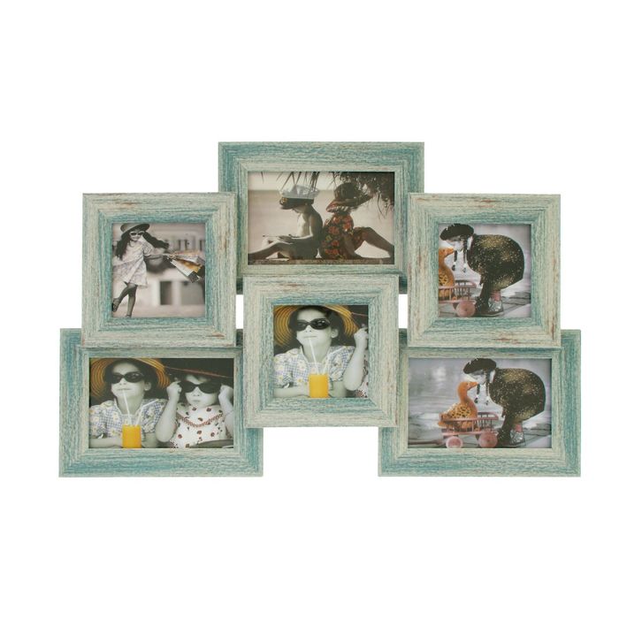 Фоторамка пластик на 6 фото 10х15 см, 10х10 см "Бирюза" 31,5х49 см