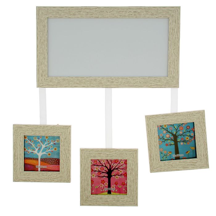 Фоторамка пластик на 3 фото 10х10 см с доской для рисования маркером 49,5х45 см