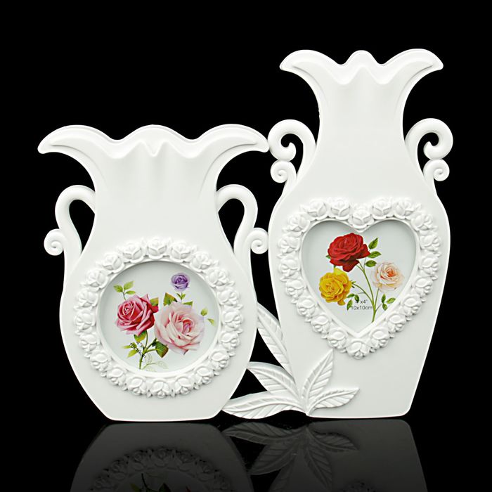 Фоторамка пластик на 2 фото 10х10 см "Ваза" белая 28,5х30,5 см