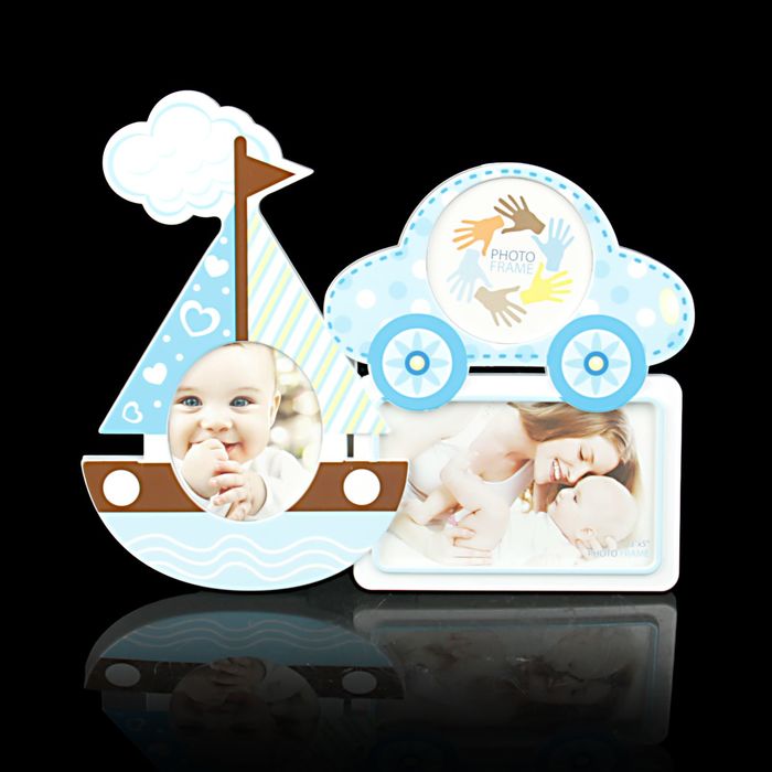 Фоторамка пластик на 3 фото 7,5х7,5 см, 8х8 см, 9х13 см "Корабль и машинка" МИКС 27х23 см