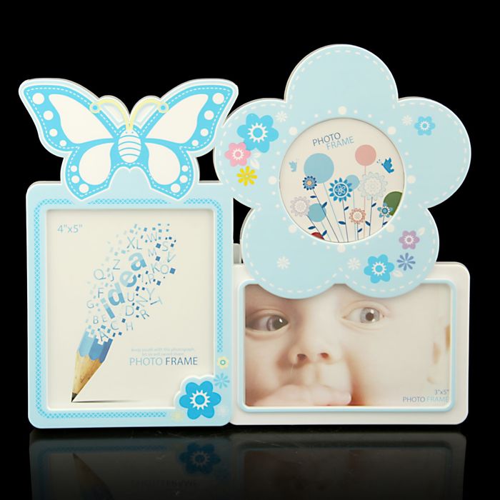 Фоторамка пластик на 3 фото 8х8 см, 9х13 см, 11х13 см "Цветочек и бабочка" МИКС 26,5х23 см