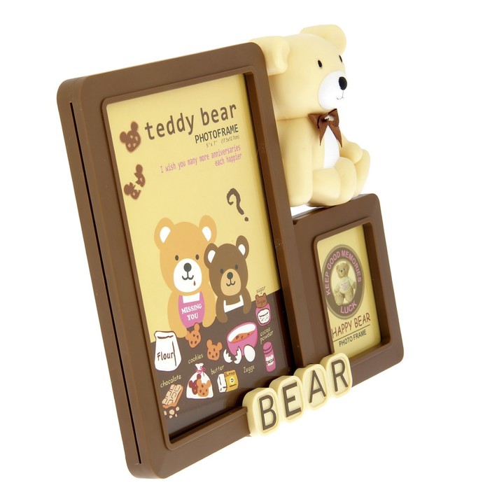 Фоторамка пластик на 2 фото 7х8 см, 13х18см "Мишка" МИКС 24х20 см