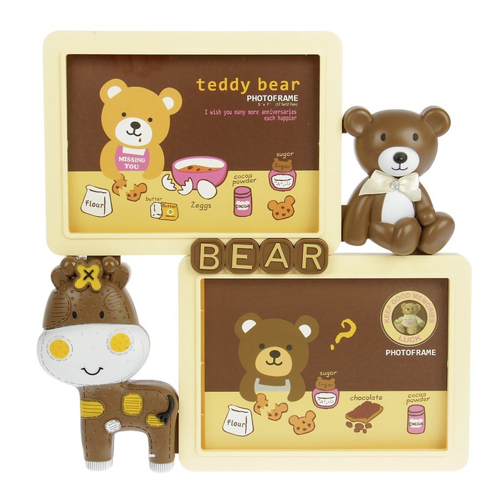 Фоторамка пластик на 2 фото 13х18см "Мишка и ослик" МИКС 30х29,5 см