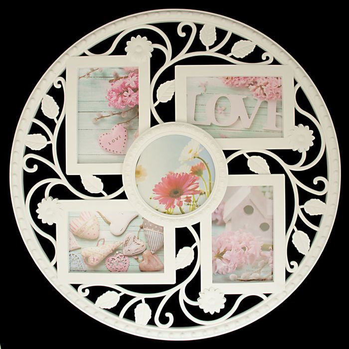 Фоторамка пластик на 5 фото 10х15 см, 12,5х12,5 см "Дивный сад" круглая белая 48х48 см